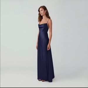 Fame and Partners Midnight Blue Satin Cowl Neck Maxi Dress